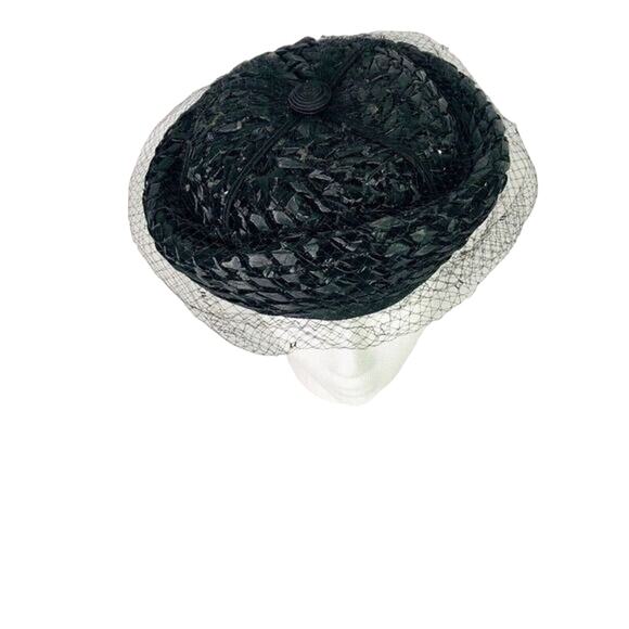 Miss Eileen Vintage Black Bumper Style Hat With Short Top Veil With Hat Pin - Picture 6 of 7